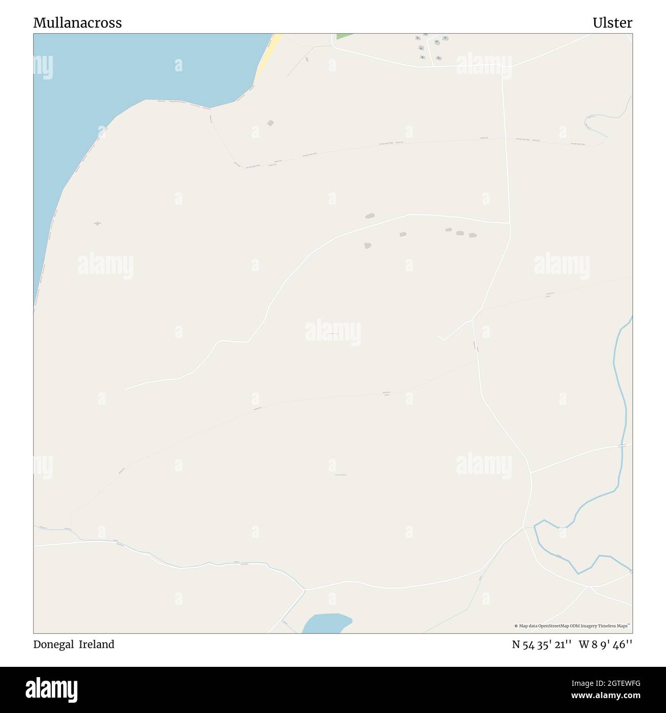 Mullanacross, Donegal, Irlanda, Ulster, N 54 35' 21'', W 8 9' 46''', mappa, mappa senza tempo pubblicata nel 2021. Viaggiatori, esploratori e avventurieri come Florence Nightingale, David Livingstone, Ernest Shackleton, Lewis and Clark e Sherlock Holmes si sono affidati alle mappe per pianificare i viaggi verso gli angoli più remoti del mondo, Timeless Maps sta mappando la maggior parte delle località del mondo, mostrando il successo di grandi sogni Foto Stock