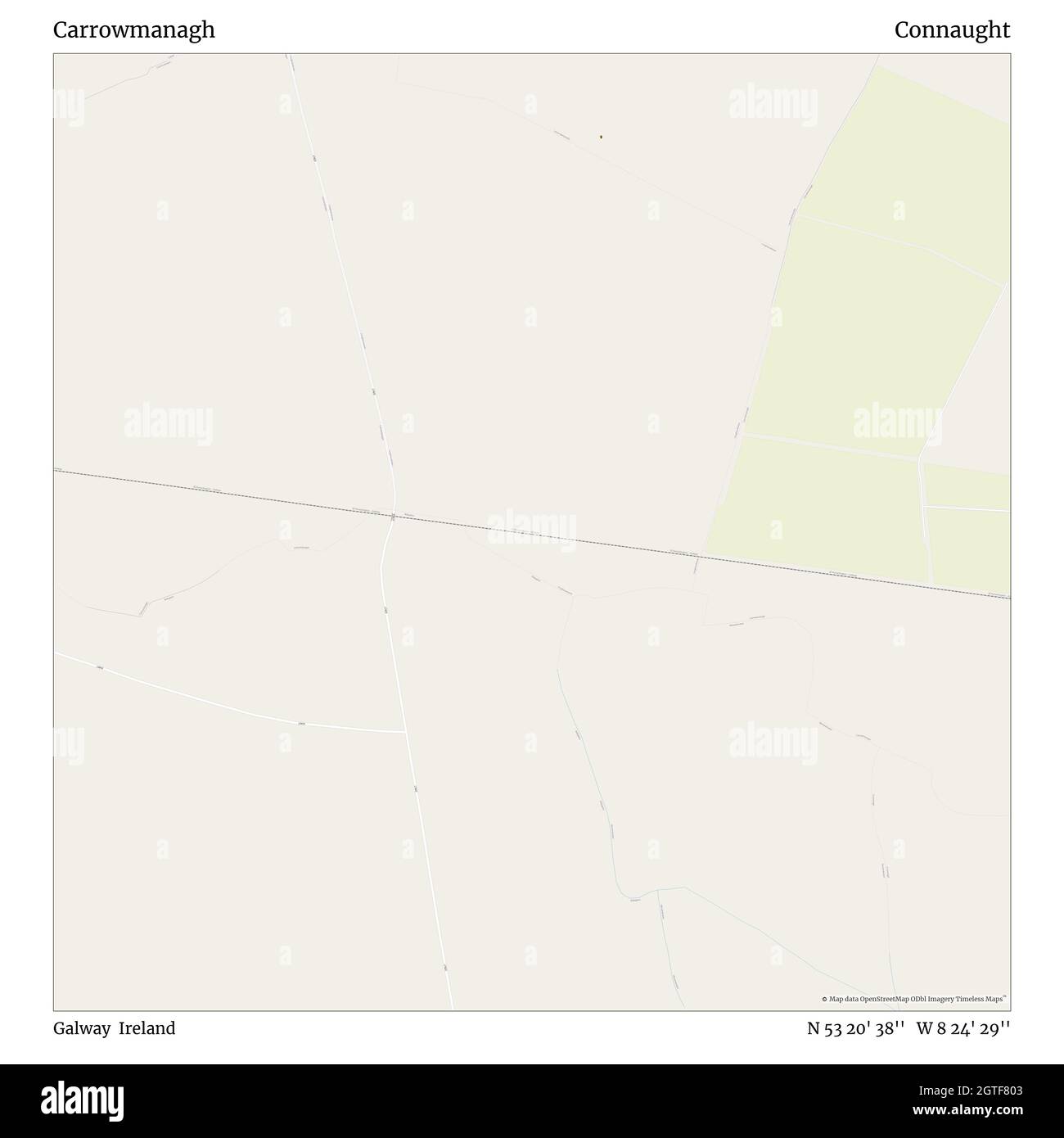 Carrowmanagh, Galway, Irlanda, Connaught, N 53 20' 38'', W 8 24' 29''', mappa, mappa senza tempo pubblicata nel 2021. Viaggiatori, esploratori e avventurieri come Florence Nightingale, David Livingstone, Ernest Shackleton, Lewis and Clark e Sherlock Holmes si sono affidati alle mappe per pianificare i viaggi verso gli angoli più remoti del mondo, Timeless Maps sta mappando la maggior parte delle località del mondo, mostrando il successo di grandi sogni Foto Stock