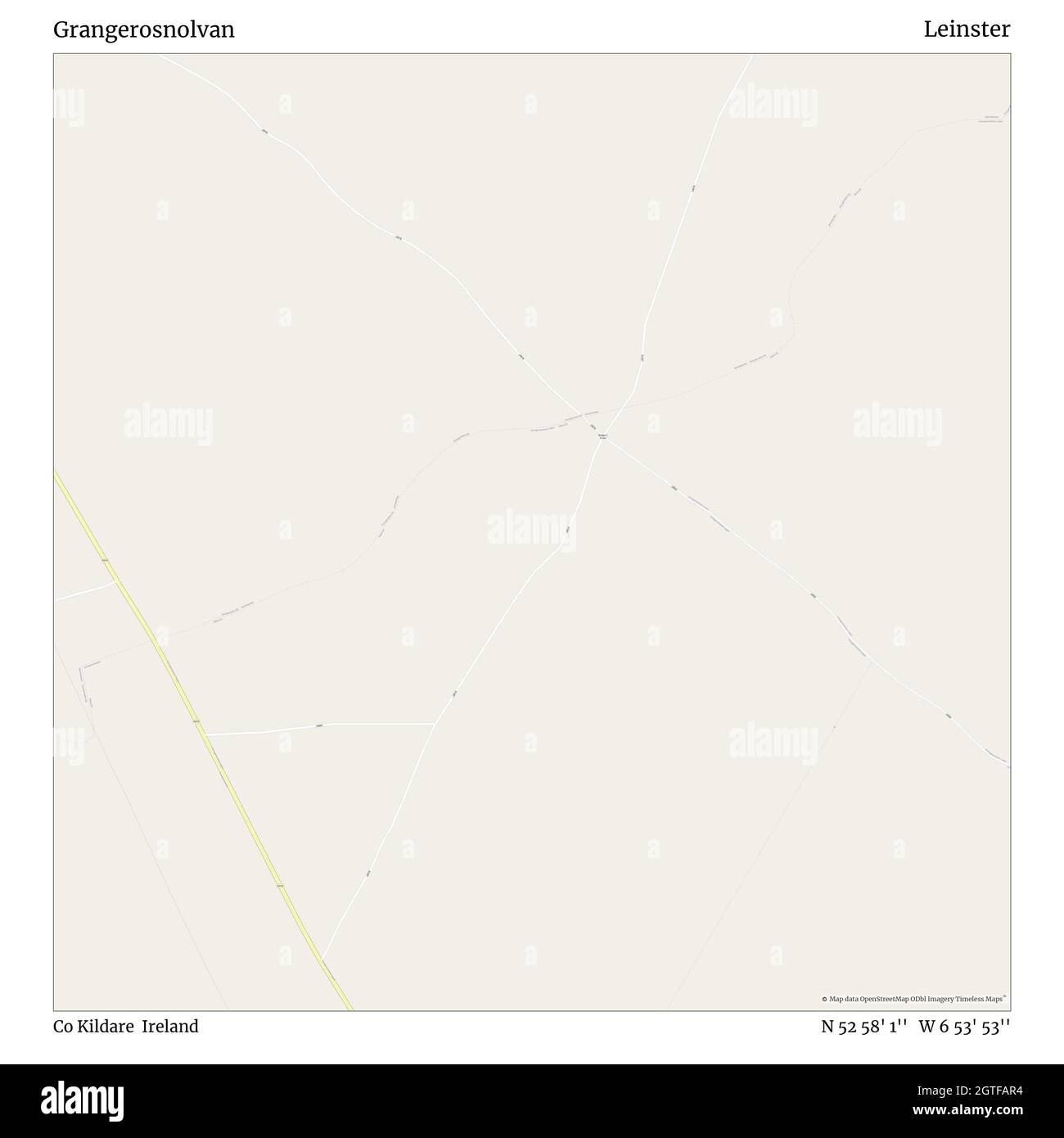 Grangerosnolvan, Co Kildare, Irlanda, Leinster, N 52 58' 1'', W 6 53' 53''', mappa, mappa senza tempo pubblicata nel 2021. Viaggiatori, esploratori e avventurieri come Florence Nightingale, David Livingstone, Ernest Shackleton, Lewis and Clark e Sherlock Holmes si sono affidati alle mappe per pianificare i viaggi verso gli angoli più remoti del mondo, Timeless Maps sta mappando la maggior parte delle località del mondo, mostrando il successo di grandi sogni Foto Stock