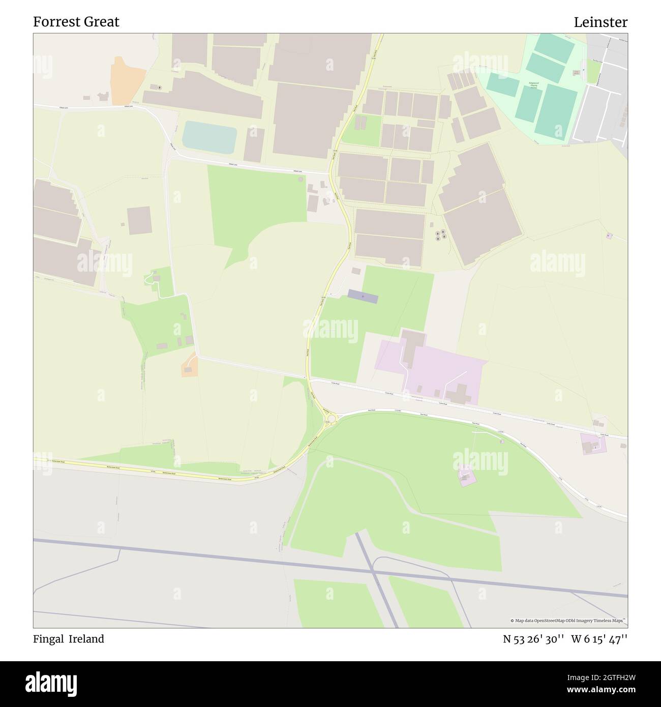 Forrest Great, Fingal, Ireland, Leinster, N 53 26' 30''', W 6 15' 47''', map, Timeless Map pubblicato nel 2021. Viaggiatori, esploratori e avventurieri come Florence Nightingale, David Livingstone, Ernest Shackleton, Lewis and Clark e Sherlock Holmes si sono affidati alle mappe per pianificare i viaggi verso gli angoli più remoti del mondo, Timeless Maps sta mappando la maggior parte delle località del mondo, mostrando il successo di grandi sogni Foto Stock