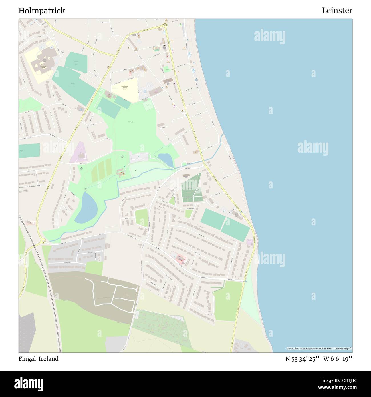 Holmpatrick, Fingal, Irlanda, Leinster, N 53 34' 25'', W 6 6' 19''', mappa, mappa senza tempo pubblicata nel 2021. Viaggiatori, esploratori e avventurieri come Florence Nightingale, David Livingstone, Ernest Shackleton, Lewis and Clark e Sherlock Holmes si sono affidati alle mappe per pianificare i viaggi verso gli angoli più remoti del mondo, Timeless Maps sta mappando la maggior parte delle località del mondo, mostrando il successo di grandi sogni Foto Stock