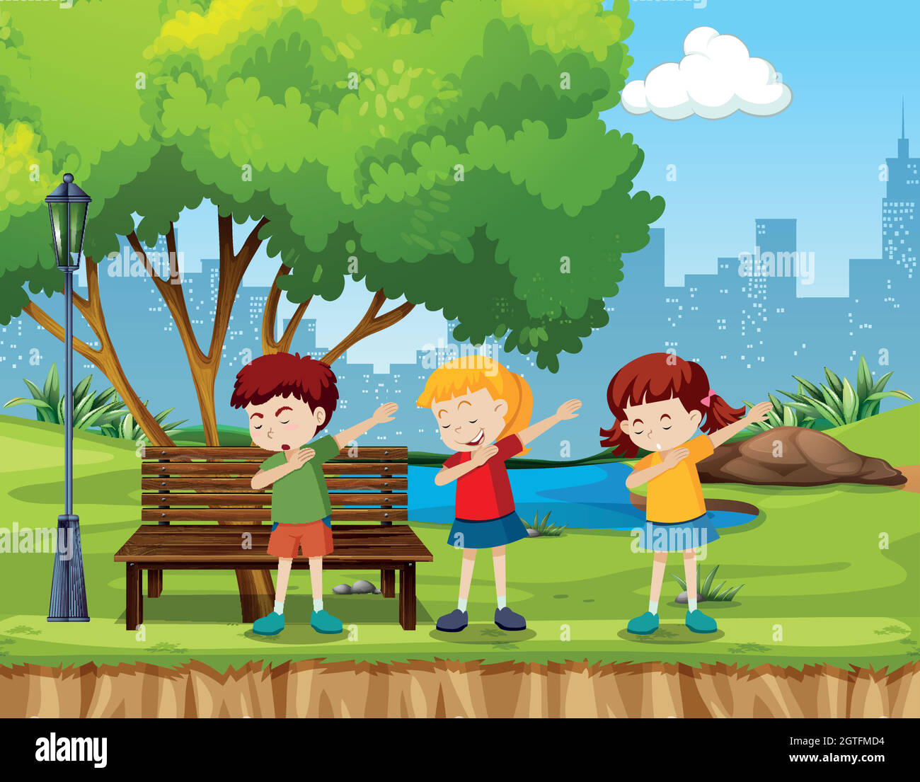 I bambini ballano nel parco Illustrazione Vettoriale