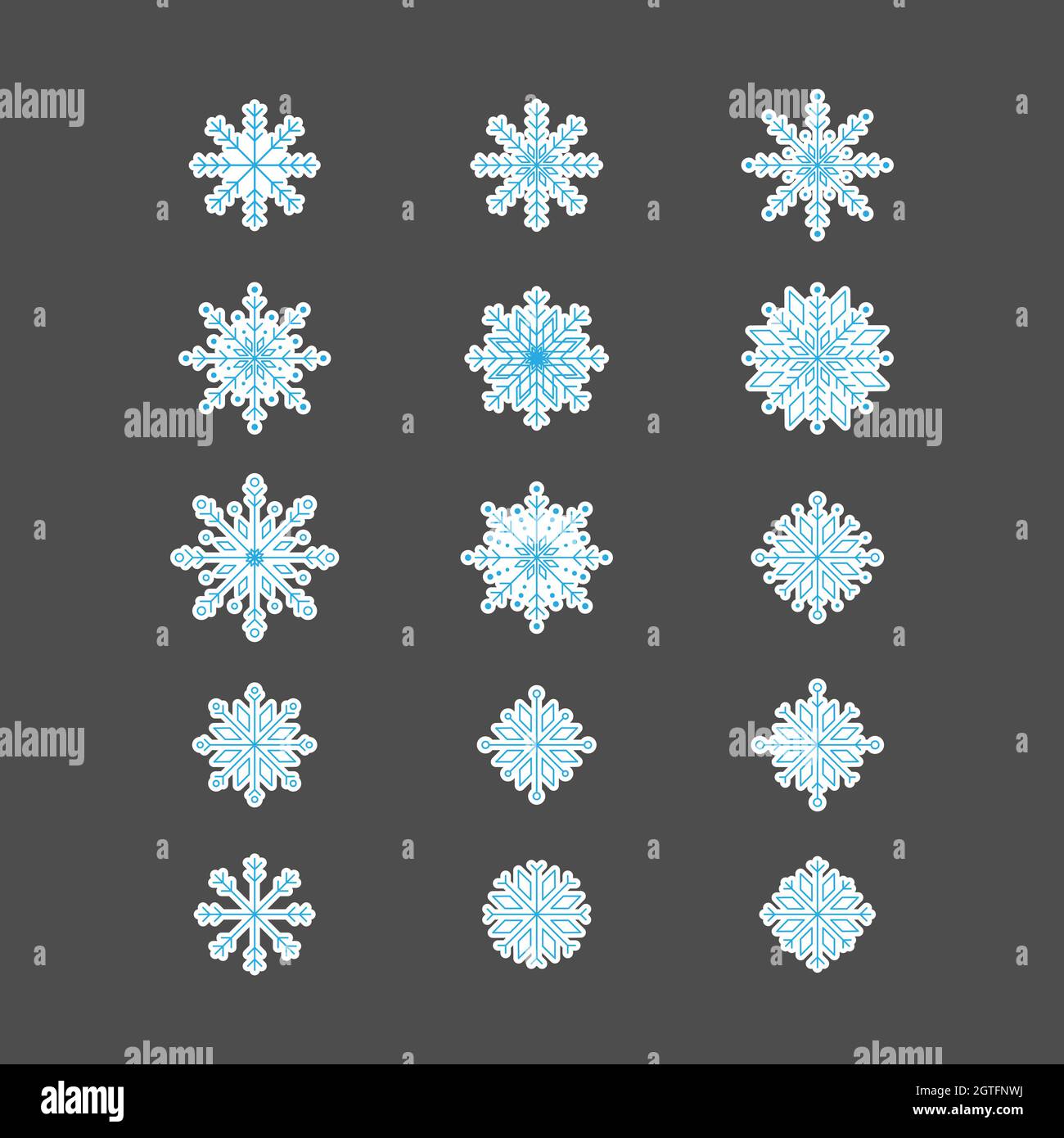 Set di fiocchi di neve astratti. Illustrazione vettoriale degli elementi di disegno per carta da parati, superficie, disegno di fotoricettore, tessile, decorazione, stampa, adesivo. Illustrazione Vettoriale