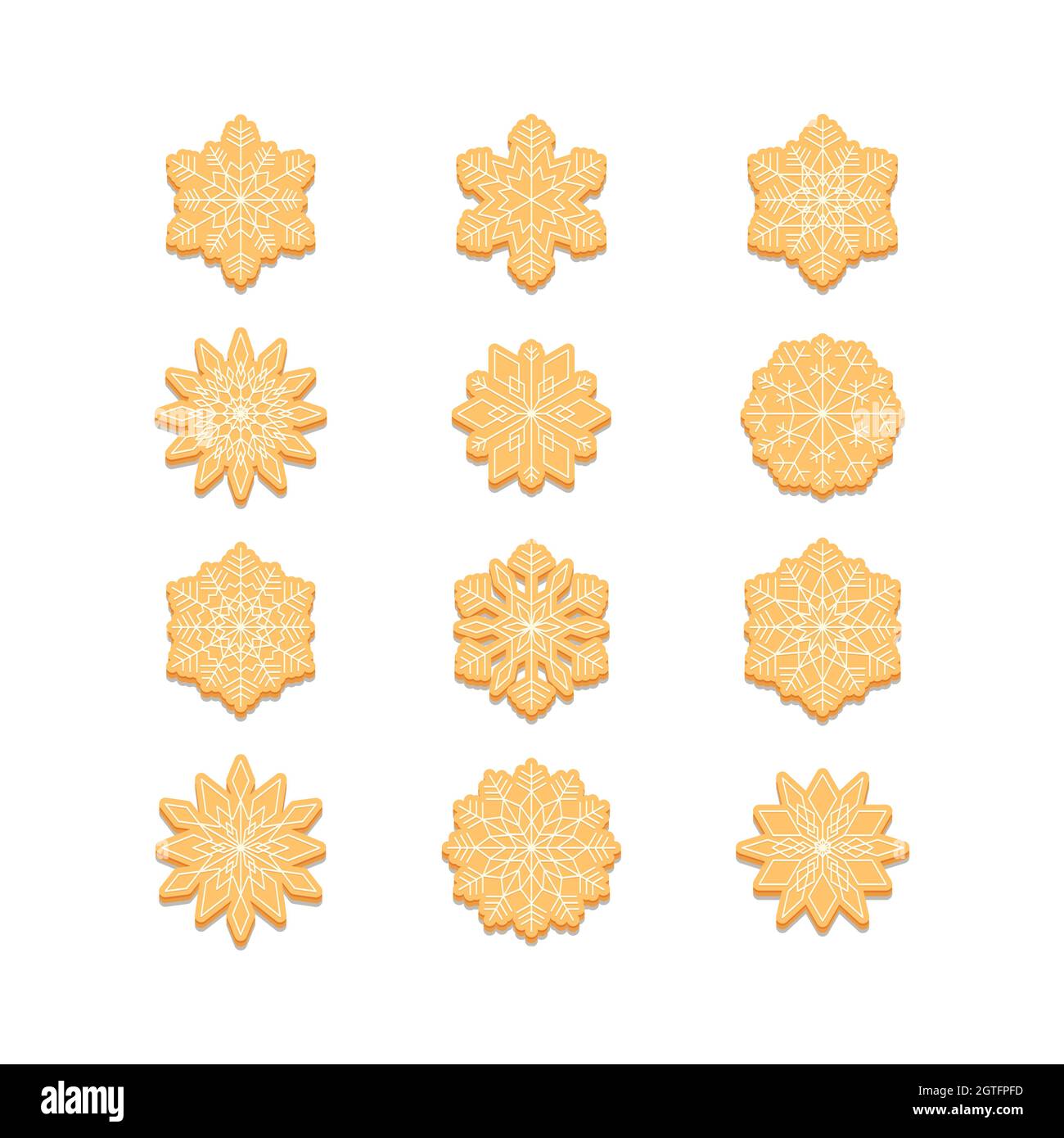 Set di fiocchi di neve di biscotti di pan di zenzero. Biscotti decorativi di Natale. Illustrazione vettoriale degli elementi di design per biglietti d'auguri, poster, carta da parati Illustrazione Vettoriale