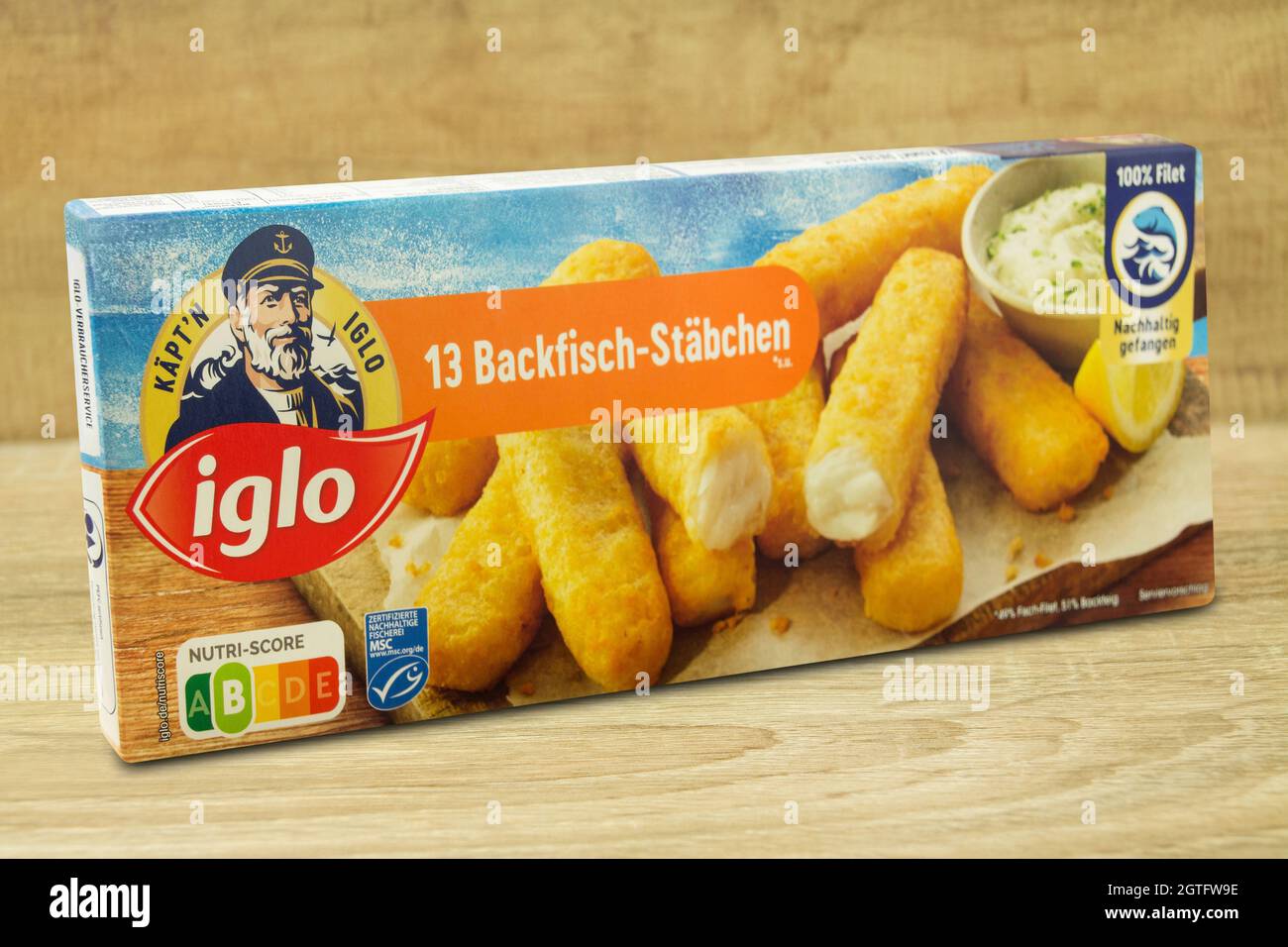 Amburgo, Germania - 2021 agosto Käpt: Pesce al forno Backfischstäbchen'n Iglo Foto Stock