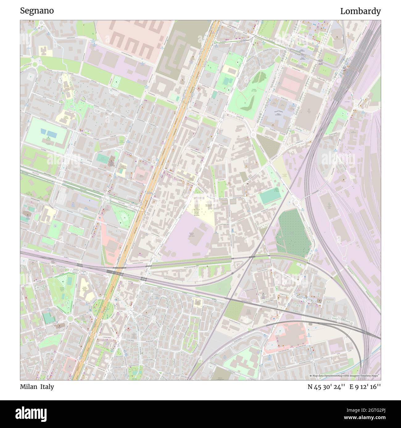 Segnano, Milano, Italia, Lombardia, N 45 30' 24'', e 9 12' 16'', mappa, Mappa senza tempo pubblicata nel 2021. Viaggiatori, esploratori e avventurieri come Florence Nightingale, David Livingstone, Ernest Shackleton, Lewis and Clark e Sherlock Holmes si sono affidati alle mappe per pianificare i viaggi verso gli angoli più remoti del mondo, Timeless Maps sta mappando la maggior parte delle località del mondo, mostrando il successo di grandi sogni Foto Stock