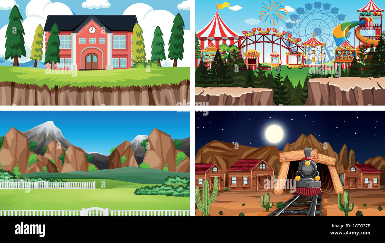 Set di scene in ambiente naturale Illustrazione Vettoriale