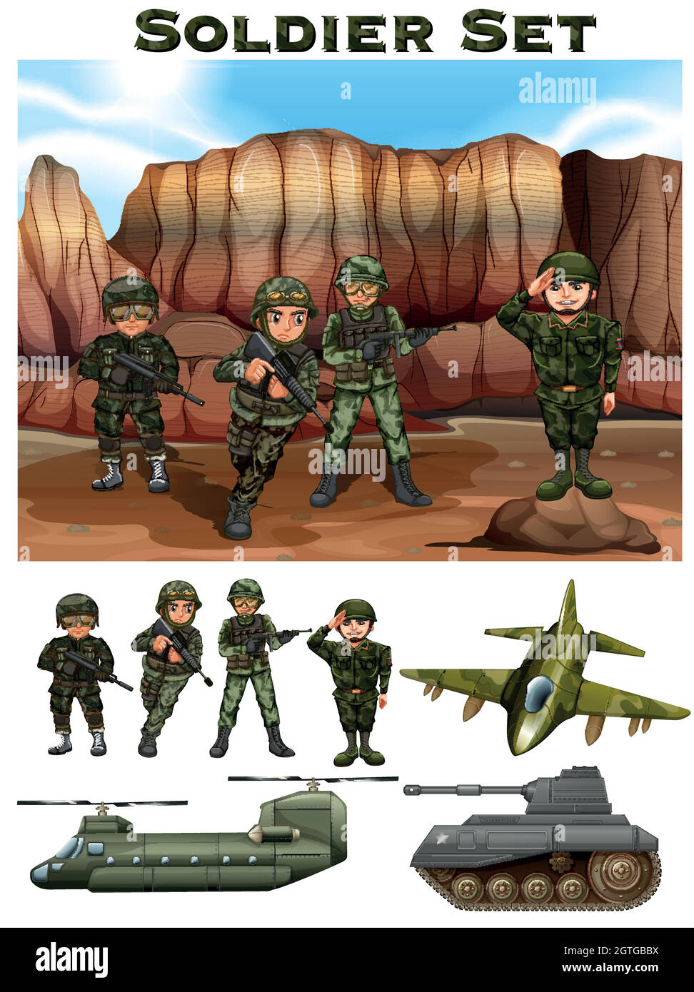 Soldati che combattono nel campo di battaglia Illustrazione Vettoriale