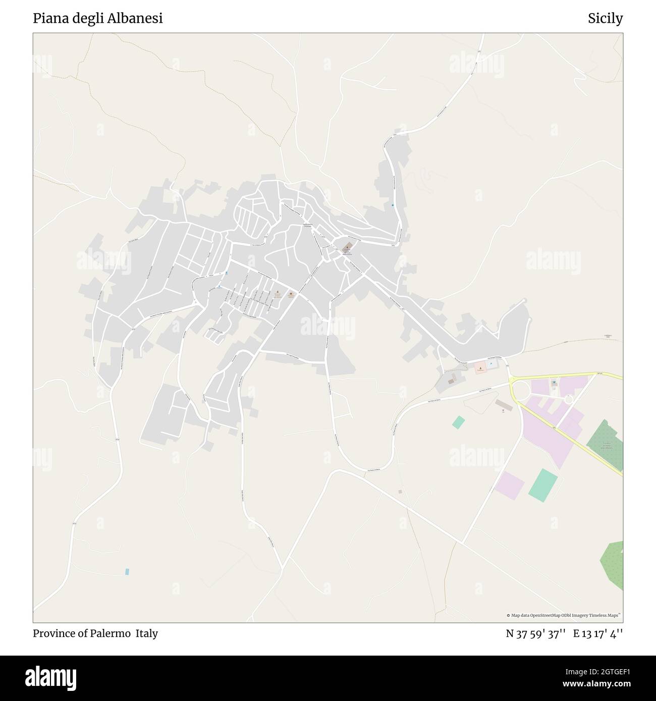 Piana degli Albanesi, Provincia di Palermo, Italia, Sicilia, N 37 59' 37'', e 13 17' 4'', mappa, Mappa senza tempo pubblicata nel 2021. Viaggiatori, esploratori e avventurieri come Florence Nightingale, David Livingstone, Ernest Shackleton, Lewis and Clark e Sherlock Holmes si sono affidati alle mappe per pianificare i viaggi verso gli angoli più remoti del mondo, Timeless Maps sta mappando la maggior parte delle località del mondo, mostrando il successo di grandi sogni Foto Stock