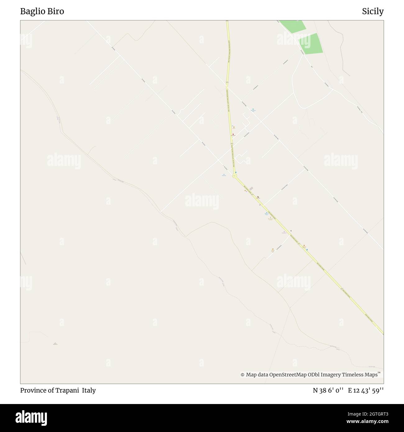 Baglio Biro, Provincia di Trapani, Italia, Sicilia, N 38 6' 0''', e 12 43' 59''', mappa, Mappa senza tempo pubblicata nel 2021. Viaggiatori, esploratori e avventurieri come Florence Nightingale, David Livingstone, Ernest Shackleton, Lewis and Clark e Sherlock Holmes si sono affidati alle mappe per pianificare i viaggi verso gli angoli più remoti del mondo, Timeless Maps sta mappando la maggior parte delle località del mondo, mostrando il successo di grandi sogni Foto Stock