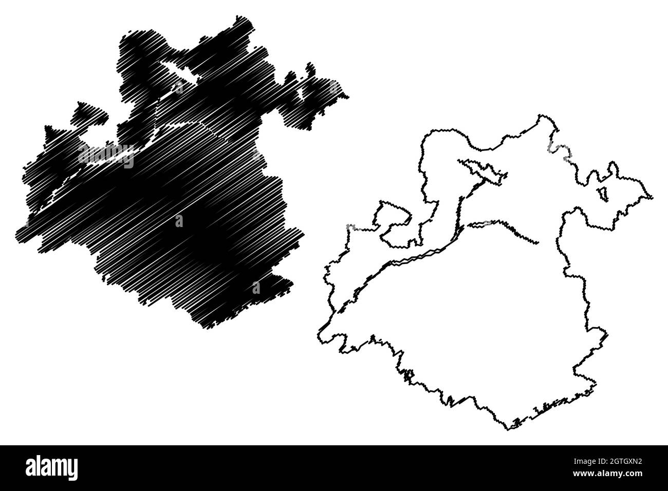 Distretto di Chhota Udaipur (Stato di Gujarat, Repubblica dell'India) illustrazione vettoriale della mappa, schizzo di scrimble Chhota Udaipur mappa Illustrazione Vettoriale