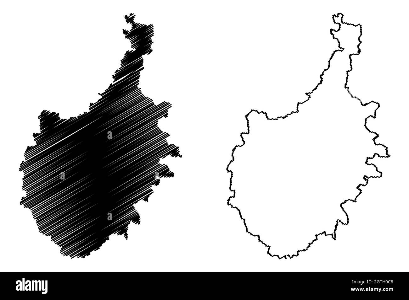 Distretto di Chitradurga (Stato di Karnataka, Repubblica dell'India, divisione di Bangalore) illustrazione vettoriale della mappa, schizzo scribble mappa di Chitradurga Illustrazione Vettoriale