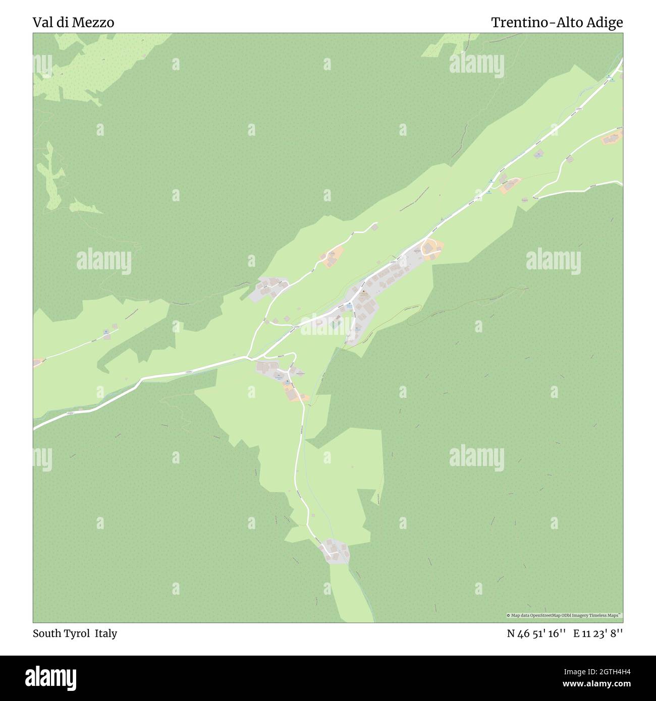 Val di mezzo, Alto Adige, Italia, Trentino-Alto Adige, N 46 51' 16'', e 11 23' 8'', mappa, Mappa senza tempo pubblicata nel 2021. Viaggiatori, esploratori e avventurieri come Florence Nightingale, David Livingstone, Ernest Shackleton, Lewis and Clark e Sherlock Holmes si sono affidati alle mappe per pianificare i viaggi verso gli angoli più remoti del mondo, Timeless Maps sta mappando la maggior parte delle località del mondo, mostrando il successo di grandi sogni Foto Stock