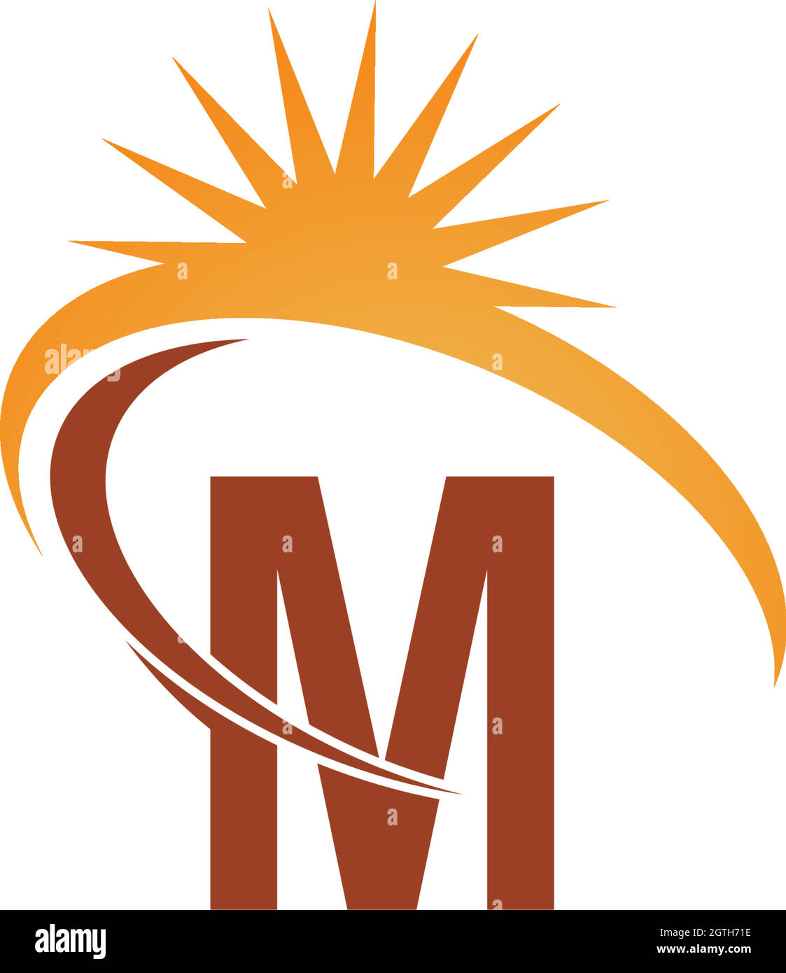 Lettera M con logo icona raggi solari illustrazione del modello Illustrazione Vettoriale