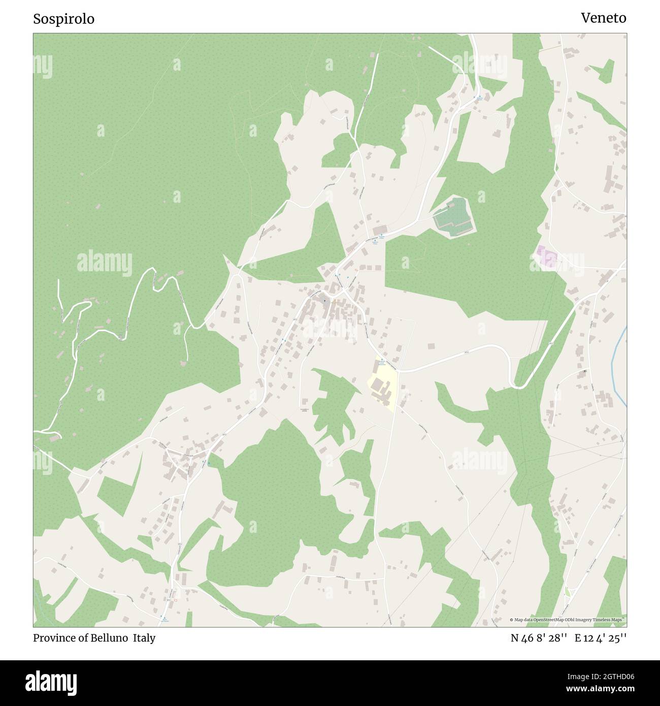 Sospirolo, Provincia di Belluno, Italia, Veneto, N 46 8' 28'', e 12 4' 25'', mappa, Mappa senza tempo pubblicata nel 2021. Viaggiatori, esploratori e avventurieri come Florence Nightingale, David Livingstone, Ernest Shackleton, Lewis and Clark e Sherlock Holmes si sono affidati alle mappe per pianificare i viaggi verso gli angoli più remoti del mondo, Timeless Maps sta mappando la maggior parte delle località del mondo, mostrando il successo di grandi sogni Foto Stock