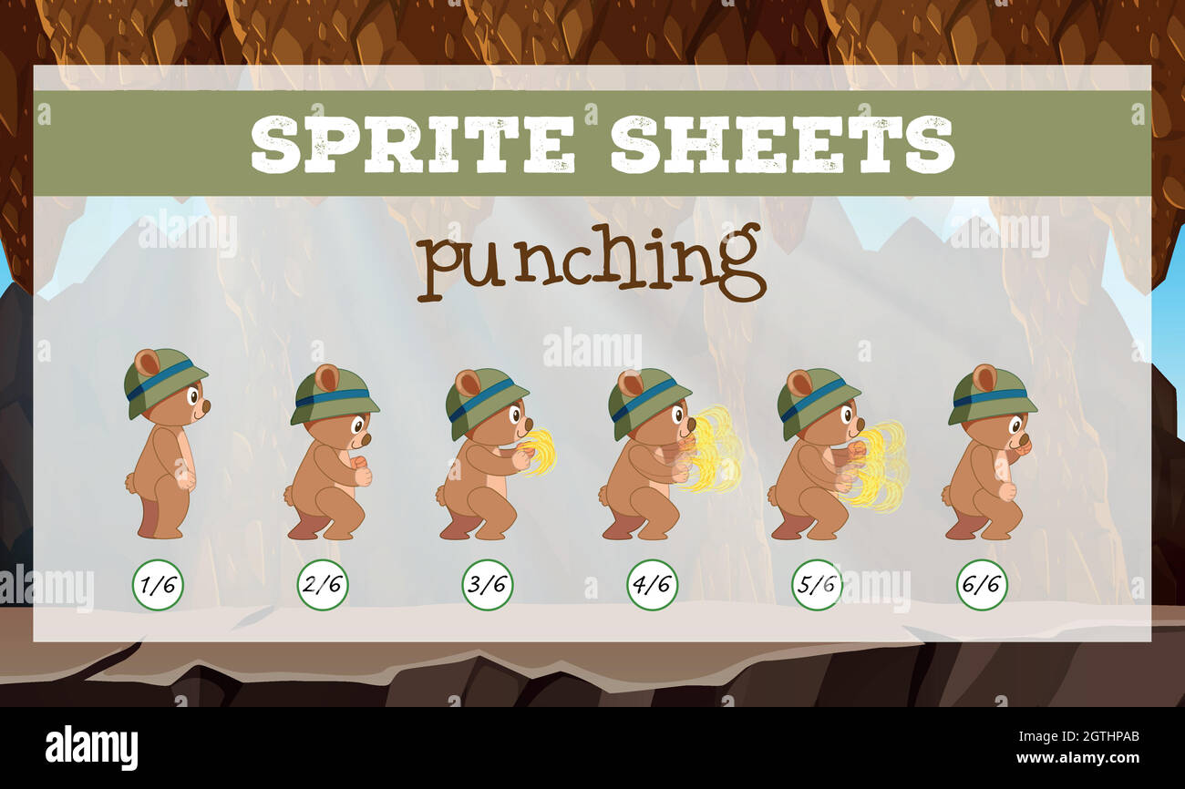 Un modello di gioco sprite sheet punzonatura Illustrazione Vettoriale