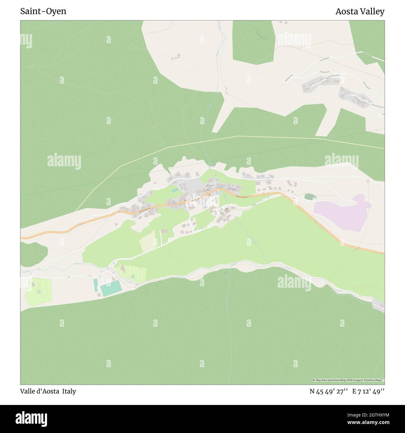 Saint-Oyen, Valle d'Aosta, Italia, Valle d'Aosta, N 45 49' 27'', e 7 12' 49''', mappa, mappa senza tempo pubblicata nel 2021. Viaggiatori, esploratori e avventurieri come Florence Nightingale, David Livingstone, Ernest Shackleton, Lewis and Clark e Sherlock Holmes si sono affidati alle mappe per pianificare i viaggi verso gli angoli più remoti del mondo, Timeless Maps sta mappando la maggior parte delle località del mondo, mostrando il successo di grandi sogni Foto Stock