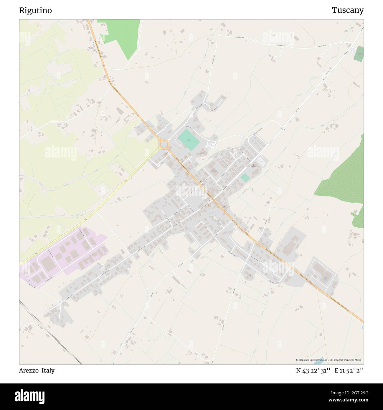 Rigutino, Arezzo, Italia, Toscana, N 43 22' 31'', e 11 52' 2'', mappa, Mappa senza tempo pubblicata nel 2021. Viaggiatori, esploratori e avventurieri come Florence Nightingale, David Livingstone, Ernest Shackleton, Lewis and Clark e Sherlock Holmes si sono affidati alle mappe per pianificare i viaggi verso gli angoli più remoti del mondo, Timeless Maps sta mappando la maggior parte delle località del mondo, mostrando il successo di grandi sogni Foto Stock