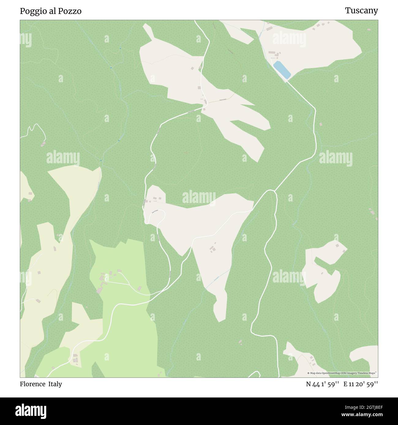 Poggio al Pozzo, Firenze, Italia, Toscana, N 44 1' 59'', e 11 20' 59''', mappa, mappa senza tempo pubblicata nel 2021. Viaggiatori, esploratori e avventurieri come Florence Nightingale, David Livingstone, Ernest Shackleton, Lewis and Clark e Sherlock Holmes si sono affidati alle mappe per pianificare i viaggi verso gli angoli più remoti del mondo, Timeless Maps sta mappando la maggior parte delle località del mondo, mostrando il successo di grandi sogni Foto Stock