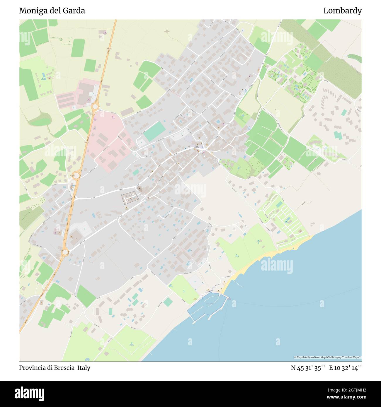 Moniga del Garda, Provincia di Brescia, Italia, Lombardia, N 45 31' 35''', e 10 32' 14''', mappa, Mappa senza tempo pubblicata nel 2021. Viaggiatori, esploratori e avventurieri come Florence Nightingale, David Livingstone, Ernest Shackleton, Lewis and Clark e Sherlock Holmes si sono affidati alle mappe per pianificare i viaggi verso gli angoli più remoti del mondo, Timeless Maps sta mappando la maggior parte delle località del mondo, mostrando il successo di grandi sogni Foto Stock