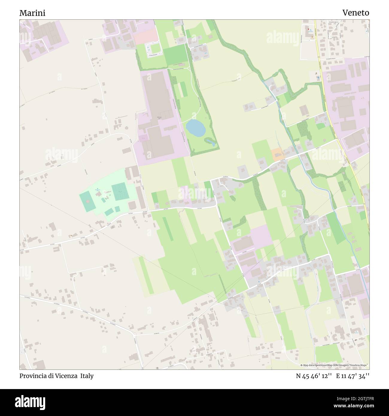 Marini, Provincia di Vicenza, Italia, Veneto, N 45 46' 12'', e 11 47' 34'', mappa, Mappa senza tempo pubblicata nel 2021. Viaggiatori, esploratori e avventurieri come Florence Nightingale, David Livingstone, Ernest Shackleton, Lewis and Clark e Sherlock Holmes si sono affidati alle mappe per pianificare i viaggi verso gli angoli più remoti del mondo, Timeless Maps sta mappando la maggior parte delle località del mondo, mostrando il successo di grandi sogni Foto Stock