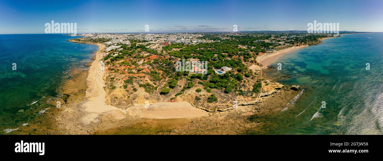 Foto panoramiche aeree di Praia da Balaia e Praia de Santa Eulalia Portogallo, Algarve Albufeira Foto Stock