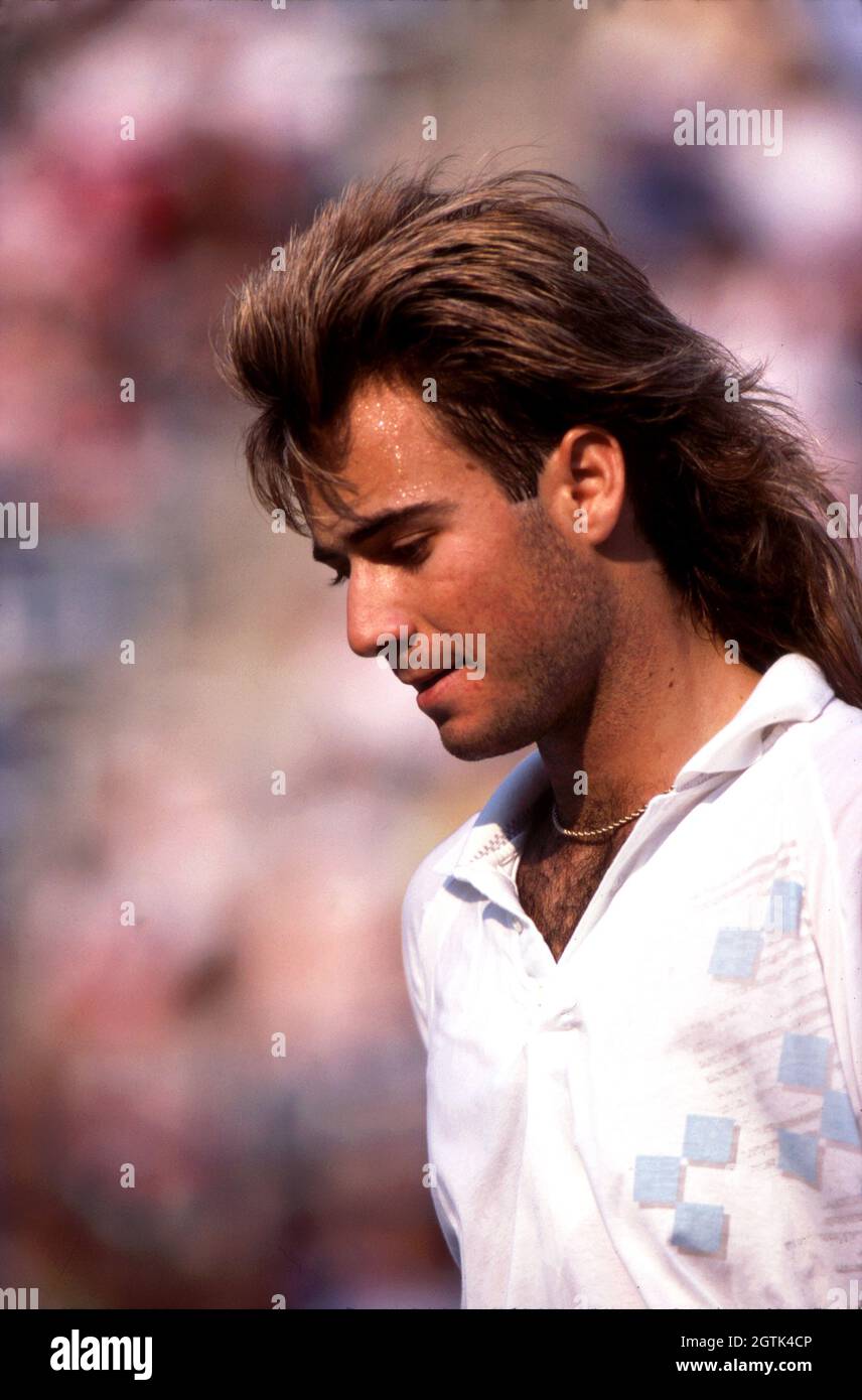 Andre Agassi al 1989 US Open. Foto Stock