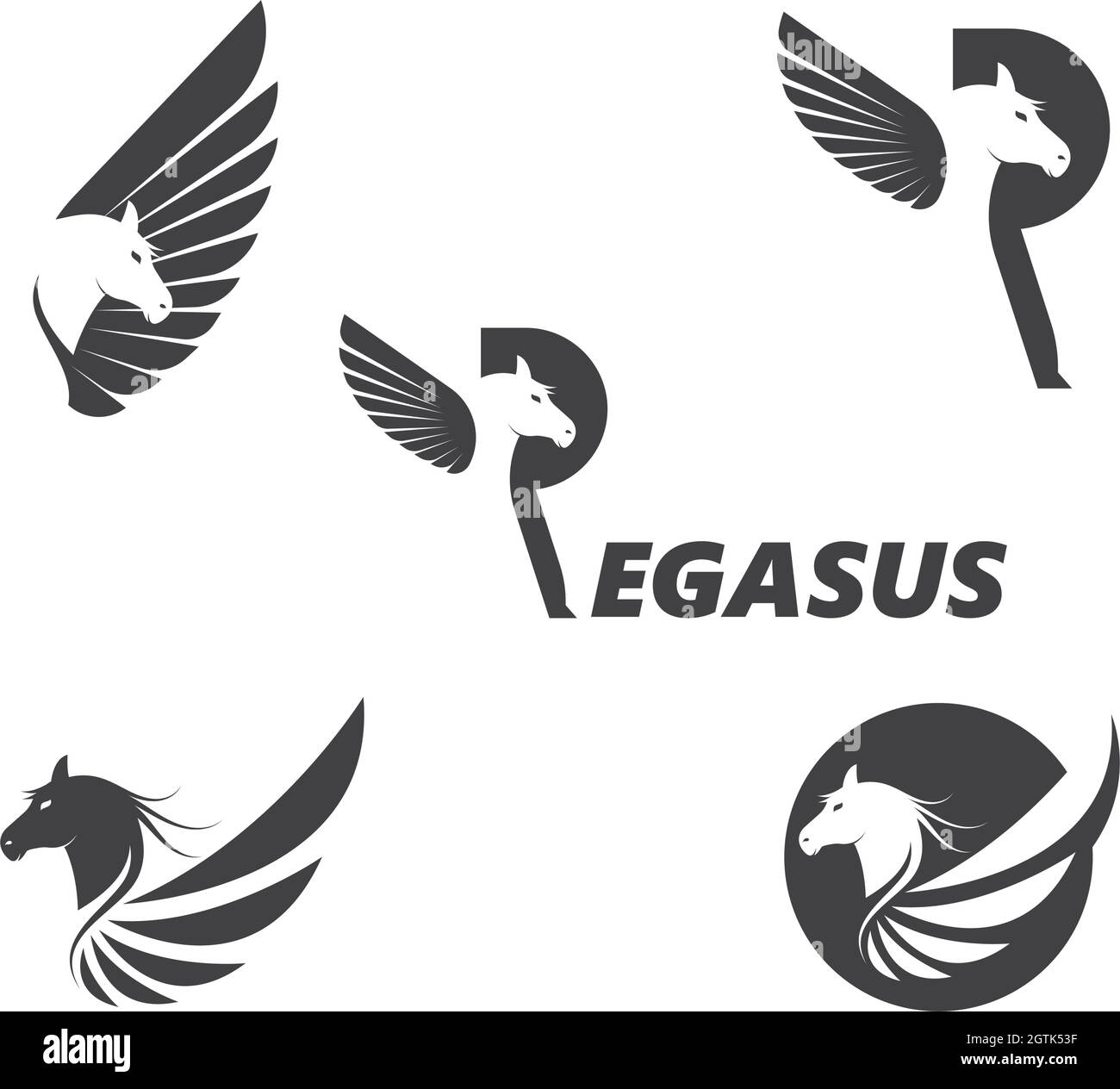 Illustrazione del vettore modello del logo vettore Pegasus Illustrazione Vettoriale
