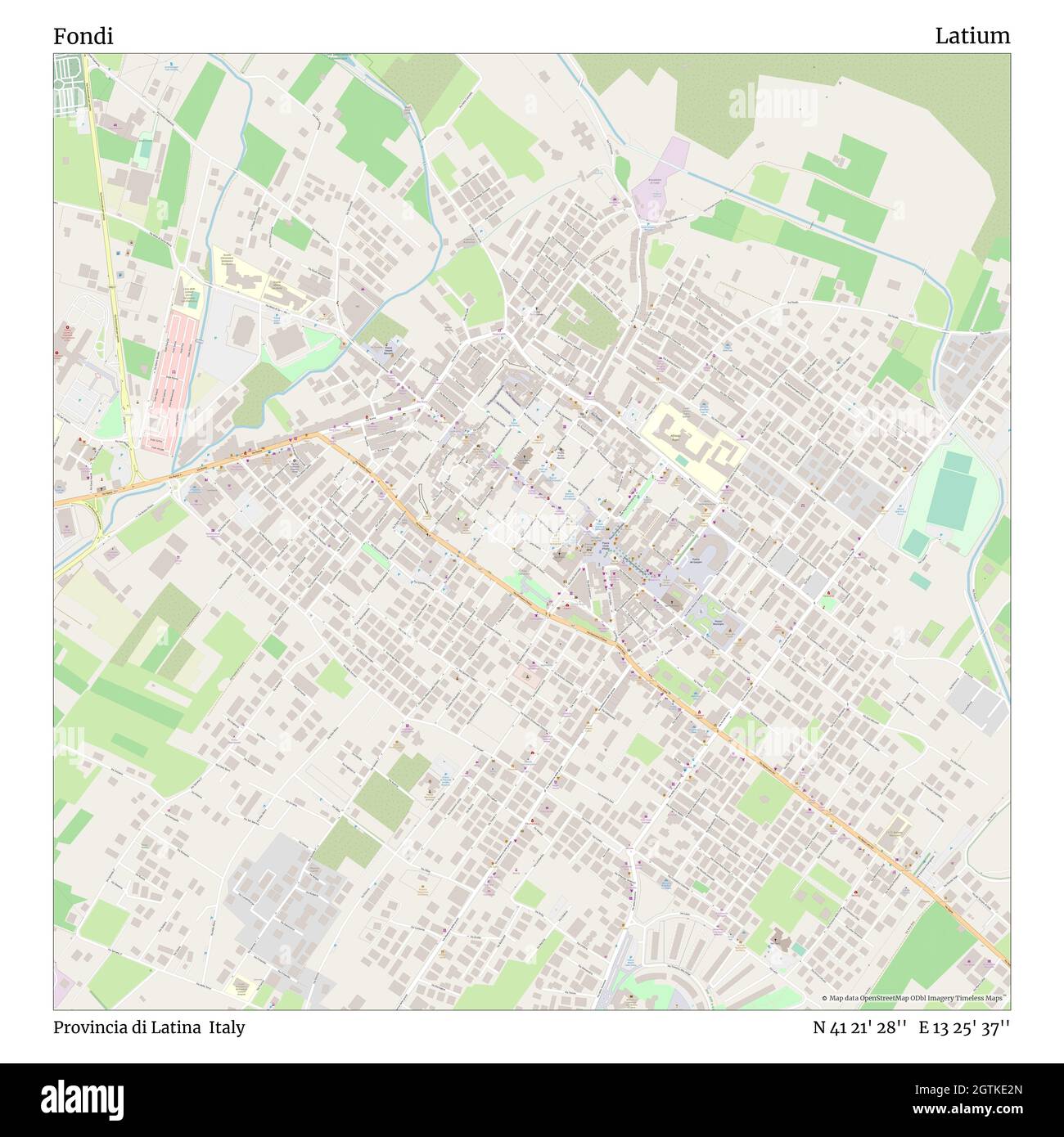 Fondi, Provincia di Latina, Italia, Lazio, N 41 21' 28''', e 13 25' 37''', mappa, Mappa senza tempo pubblicata nel 2021. Viaggiatori, esploratori e avventurieri come Florence Nightingale, David Livingstone, Ernest Shackleton, Lewis and Clark e Sherlock Holmes si sono affidati alle mappe per pianificare i viaggi verso gli angoli più remoti del mondo, Timeless Maps sta mappando la maggior parte delle località del mondo, mostrando il successo di grandi sogni Foto Stock