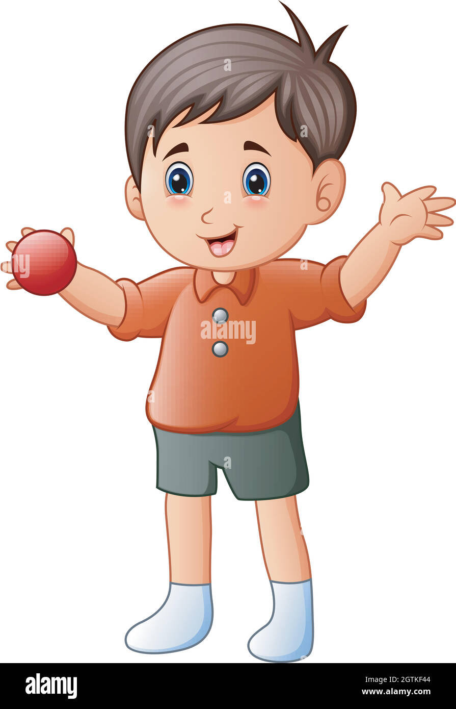 Il piccolo ragazzo del cartone animato che gioca la palla rossa Illustrazione Vettoriale
