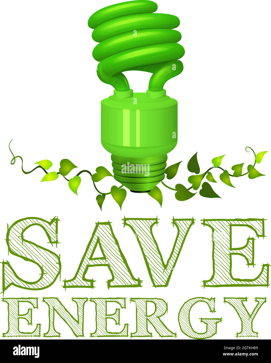 Risparmia energia con la lampadina e la pianta Illustrazione Vettoriale