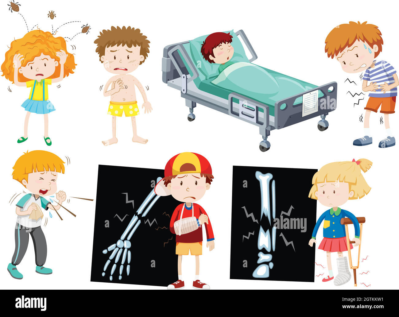Bambini con malattia diversa Illustrazione Vettoriale