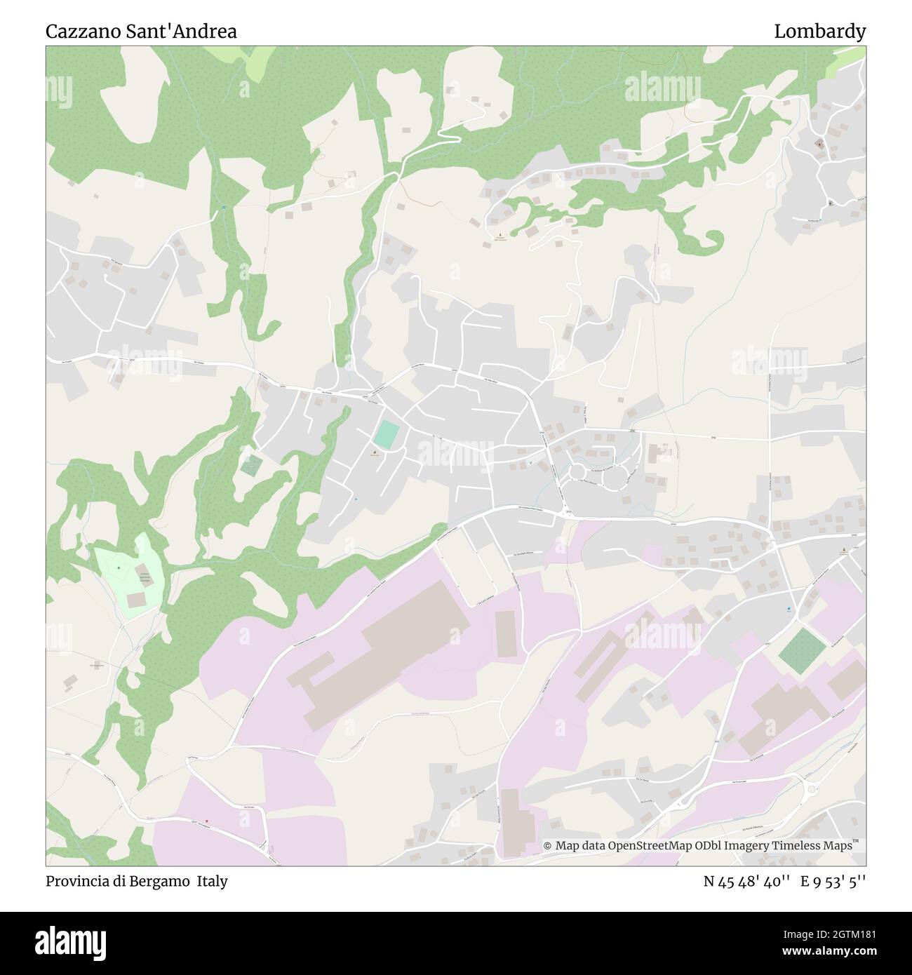 Cazzano Sant'Andrea, Provincia di Bergamo, Italia, Lombardia, N 45 48' 40'', e 9 53' 5'', mappa, Mappa senza tempo pubblicata nel 2021. Viaggiatori, esploratori e avventurieri come Florence Nightingale, David Livingstone, Ernest Shackleton, Lewis and Clark e Sherlock Holmes si sono affidati alle mappe per pianificare i viaggi verso gli angoli più remoti del mondo, Timeless Maps sta mappando la maggior parte delle località del mondo, mostrando il successo di grandi sogni Foto Stock