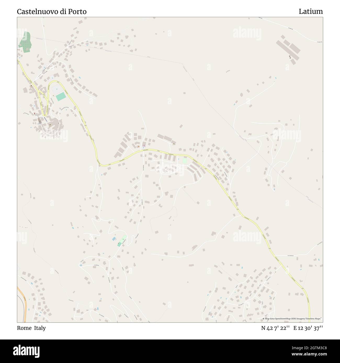 Castelnuovo di Porto, Roma, Italia, Lazio, N 42 7' 22''', e 12 30' 37''', mappa, Mappa senza tempo pubblicata nel 2021. Viaggiatori, esploratori e avventurieri come Florence Nightingale, David Livingstone, Ernest Shackleton, Lewis and Clark e Sherlock Holmes si sono affidati alle mappe per pianificare i viaggi verso gli angoli più remoti del mondo, Timeless Maps sta mappando la maggior parte delle località del mondo, mostrando il successo di grandi sogni Foto Stock