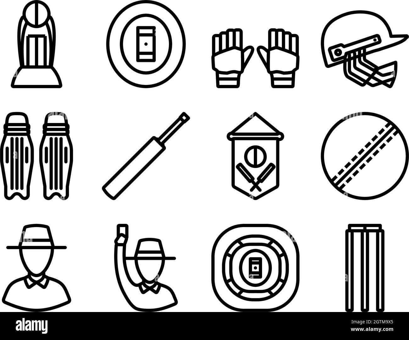 Set di icone Cricket Illustrazione Vettoriale