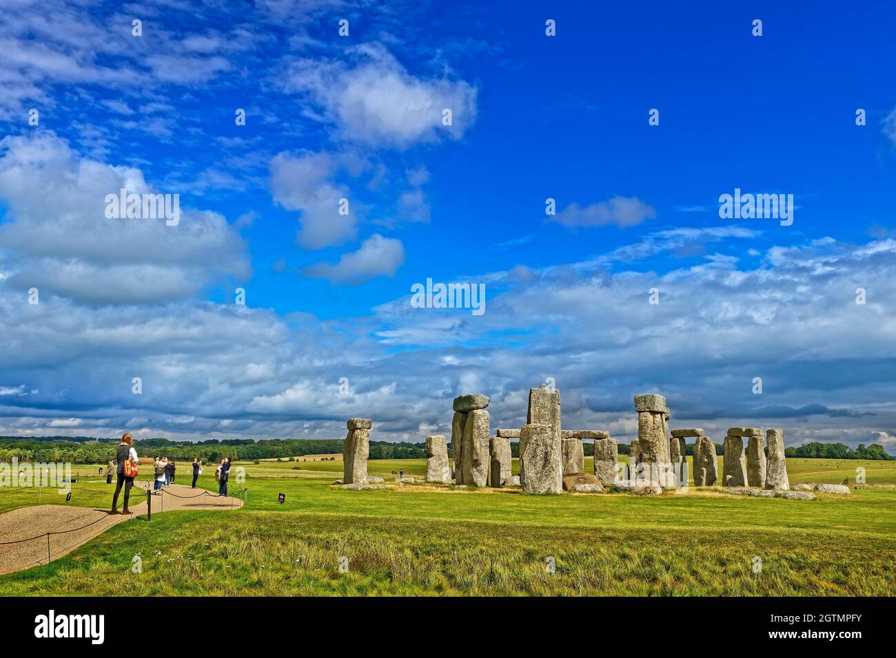 Stonehenge Stone Circle sulla Salisbury Plain nel Wiltshire, Inghilterra. Foto Stock