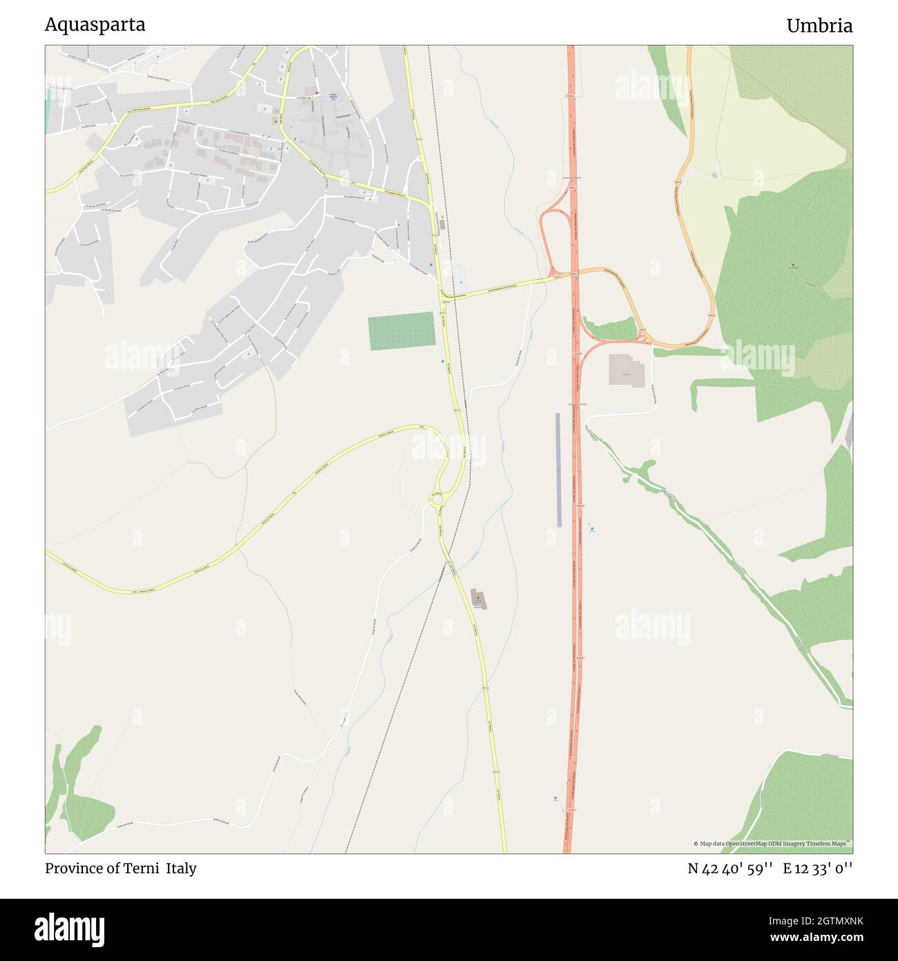 Aquasparta, Provincia di Terni, Italia, Umbria, N 42 40' 59'', e 12 33' 0'', mappa, Mappa senza tempo pubblicata nel 2021. Viaggiatori, esploratori e avventurieri come Florence Nightingale, David Livingstone, Ernest Shackleton, Lewis and Clark e Sherlock Holmes si sono affidati alle mappe per pianificare i viaggi verso gli angoli più remoti del mondo, Timeless Maps sta mappando la maggior parte delle località del mondo, mostrando il successo di grandi sogni Foto Stock