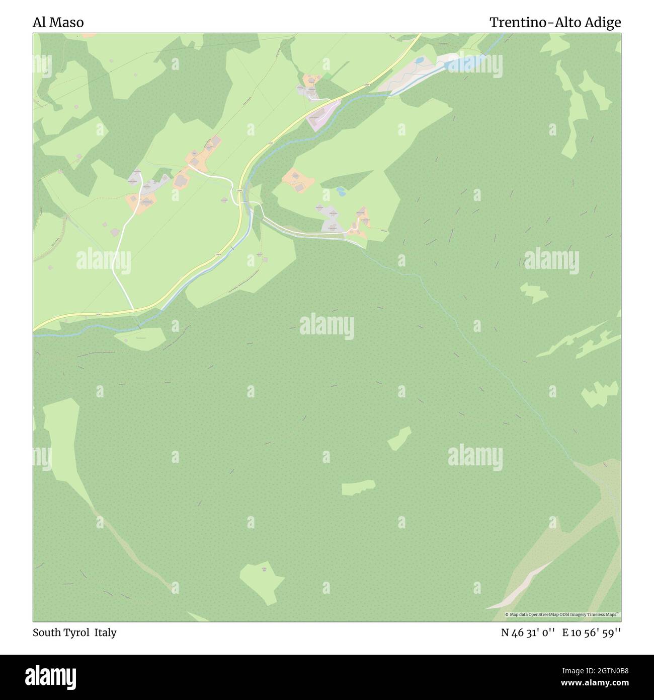 Al Maso, Alto Adige, Italia, Trentino-Alto Adige, N 46 31' 0'', e 10 56' 59'', mappa, Mappa senza tempo pubblicata nel 2021. Viaggiatori, esploratori e avventurieri come Florence Nightingale, David Livingstone, Ernest Shackleton, Lewis and Clark e Sherlock Holmes si sono affidati alle mappe per pianificare i viaggi verso gli angoli più remoti del mondo, Timeless Maps sta mappando la maggior parte delle località del mondo, mostrando il successo di grandi sogni Foto Stock