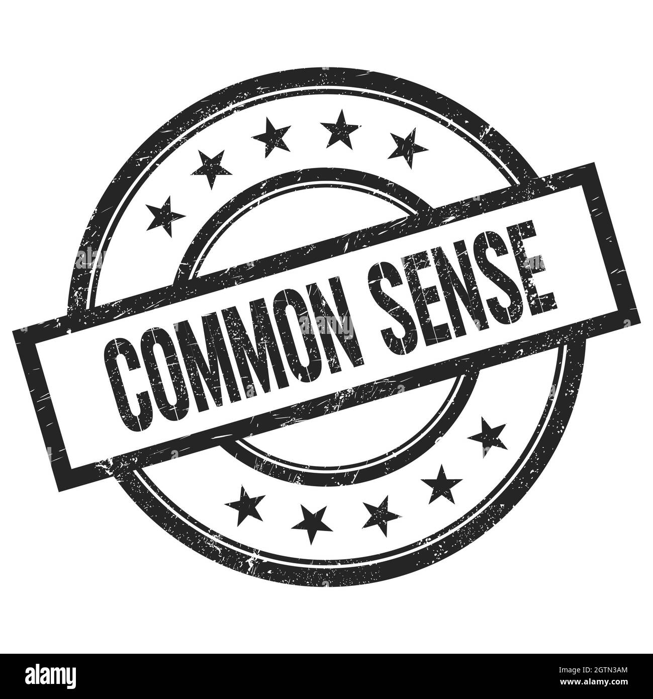 TESTO DI BUON SENSO scritto sul timbro di gomma nero rotondo vintage. Foto Stock