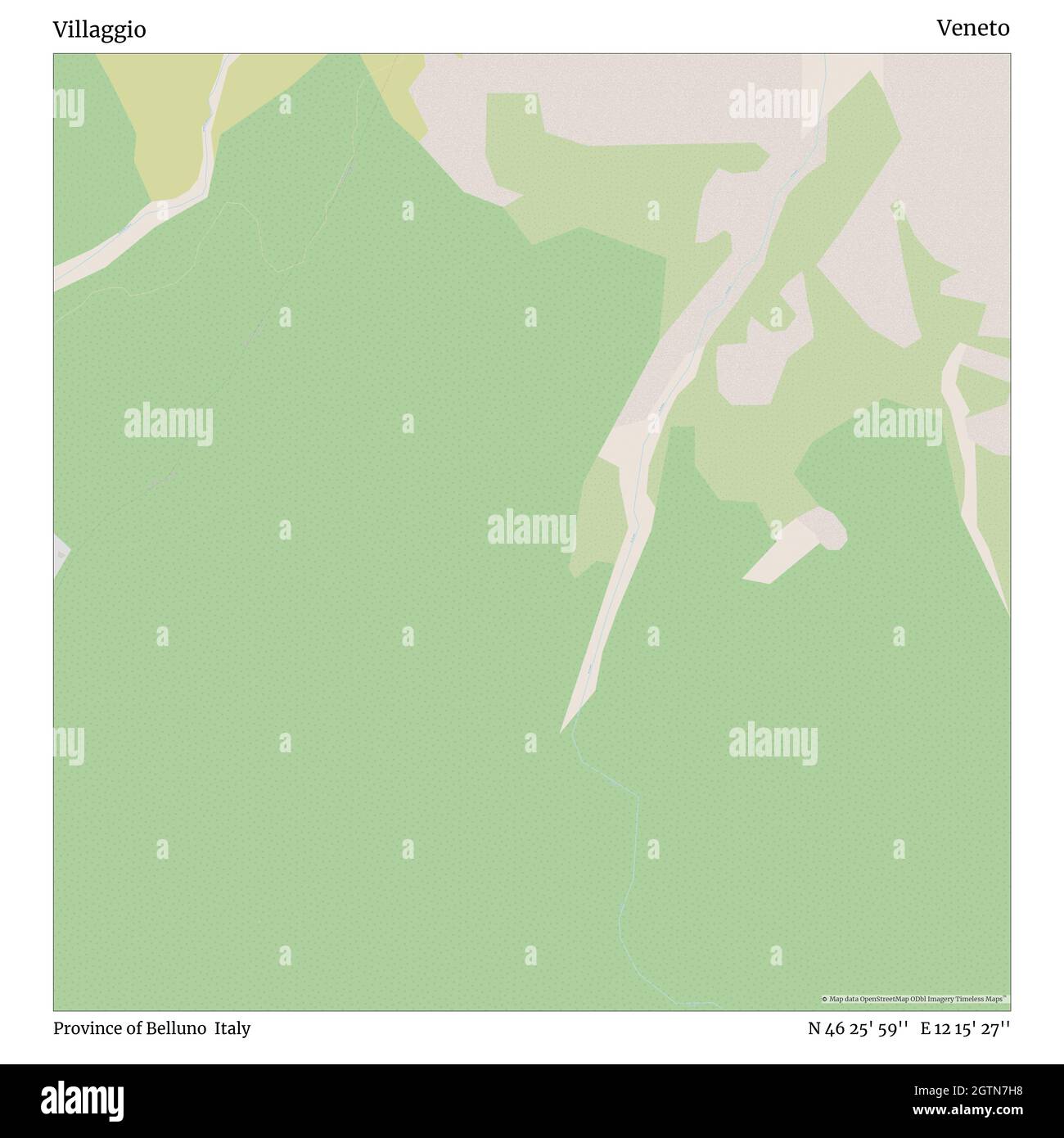 Villaggio, Provincia di Belluno, Italia, Veneto, N 46 25' 59'', e 12 15' 27'', mappa, Mappa senza tempo pubblicata nel 2021. Viaggiatori, esploratori e avventurieri come Florence Nightingale, David Livingstone, Ernest Shackleton, Lewis and Clark e Sherlock Holmes si sono affidati alle mappe per pianificare i viaggi verso gli angoli più remoti del mondo, Timeless Maps sta mappando la maggior parte delle località del mondo, mostrando il successo di grandi sogni Foto Stock