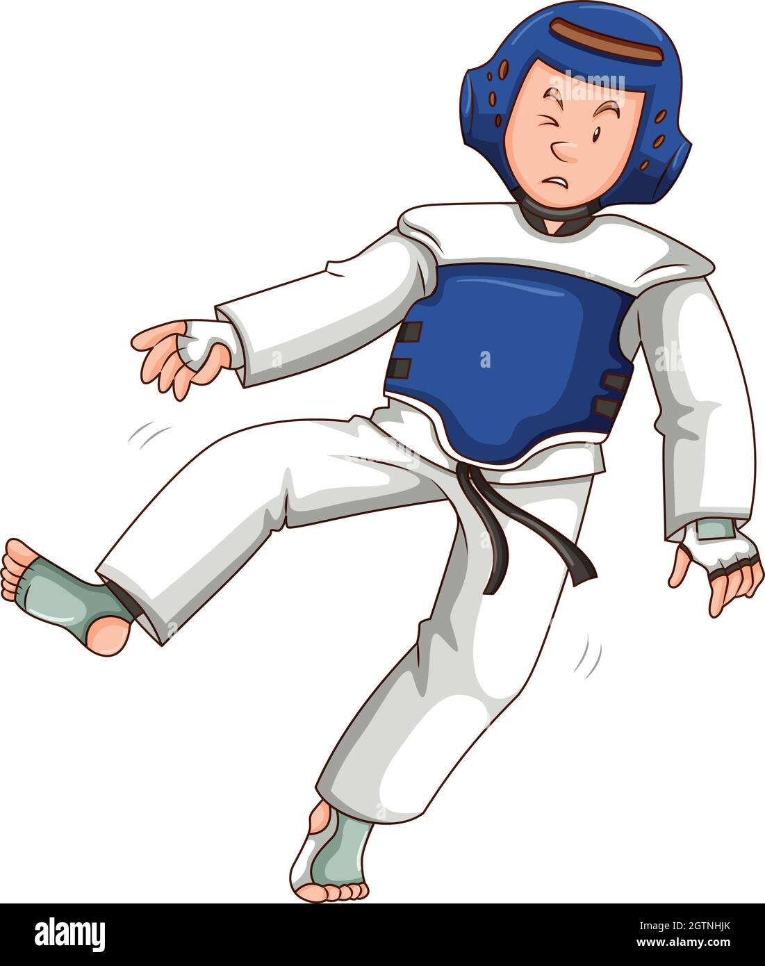 Uomo in abito blu facendo taekwondo Illustrazione Vettoriale