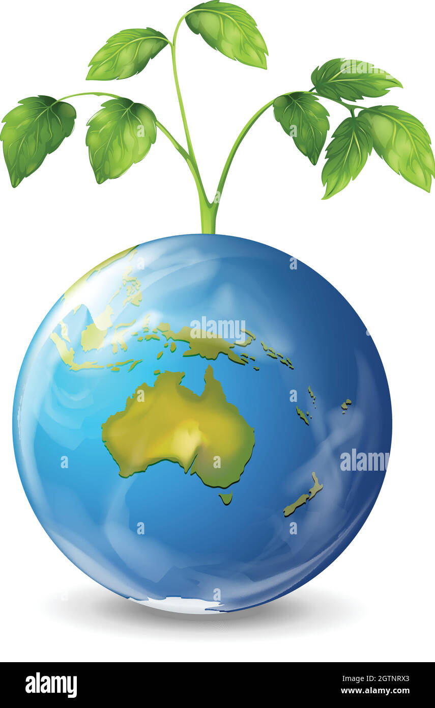 Pianeta terra con una pianta verde crescente Illustrazione Vettoriale