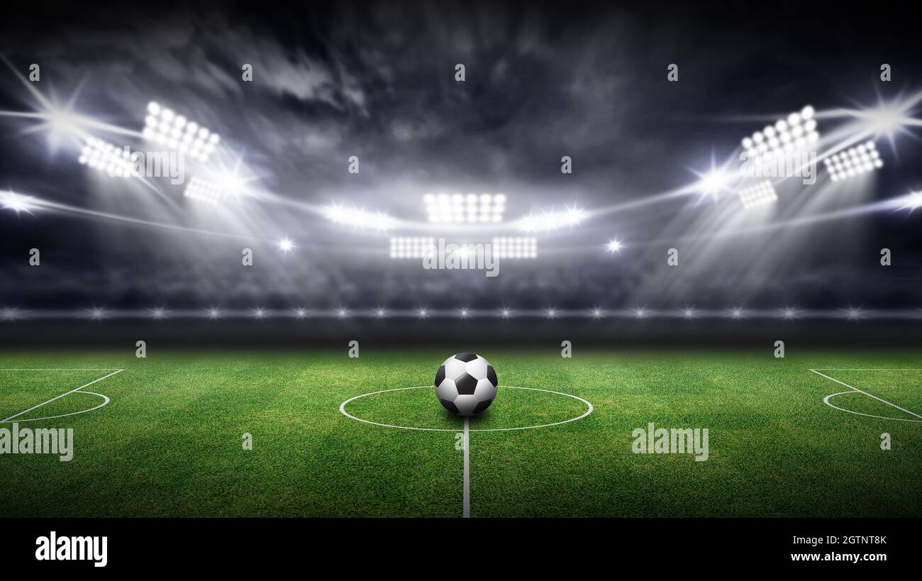 Stadium il rendering 3D sfondo, hanno un calcio palla al centro del campo  Foto stock - Alamy