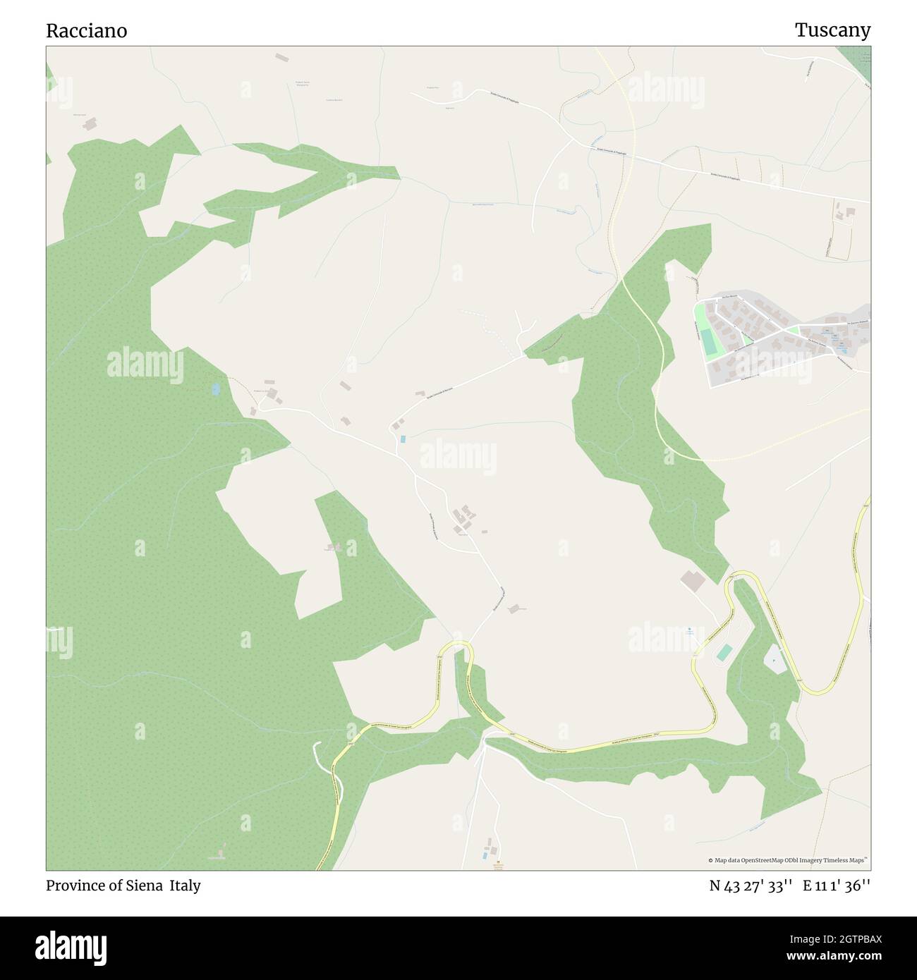 Racciano, Provincia di Siena, Italia, Toscana, N 43 27' 33'', e 11 1' 36'', mappa, Mappa senza tempo pubblicata nel 2021. Viaggiatori, esploratori e avventurieri come Florence Nightingale, David Livingstone, Ernest Shackleton, Lewis and Clark e Sherlock Holmes si sono affidati alle mappe per pianificare i viaggi verso gli angoli più remoti del mondo, Timeless Maps sta mappando la maggior parte delle località del mondo, mostrando il successo di grandi sogni Foto Stock