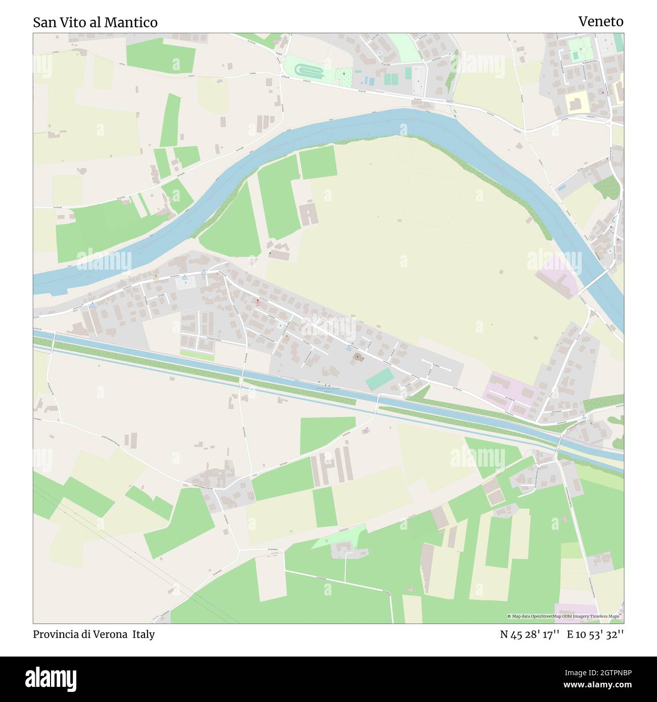 San Vito al Mantico, Provincia di Verona, Italia, Veneto, N 45 28' 17'', e 10 53' 32''', mappa, Mappa senza tempo pubblicata nel 2021. Viaggiatori, esploratori e avventurieri come Florence Nightingale, David Livingstone, Ernest Shackleton, Lewis and Clark e Sherlock Holmes si sono affidati alle mappe per pianificare i viaggi verso gli angoli più remoti del mondo, Timeless Maps sta mappando la maggior parte delle località del mondo, mostrando il successo di grandi sogni Foto Stock