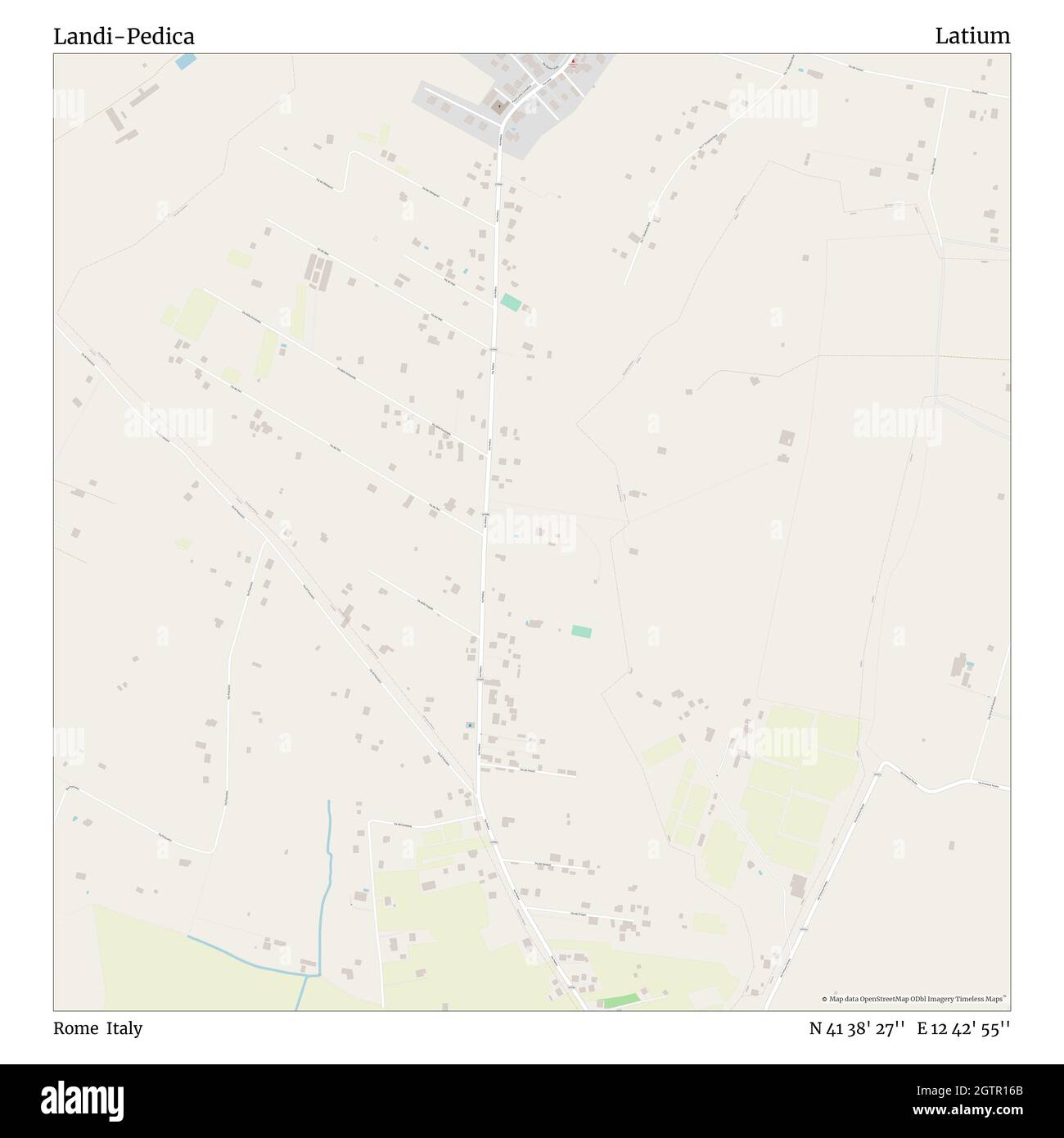 Landi-Pedica, Roma, Italia, Lazio, N 41 38' 27''', e 12 42' 55''', mappa, Mappa senza tempo pubblicata nel 2021. Viaggiatori, esploratori e avventurieri come Florence Nightingale, David Livingstone, Ernest Shackleton, Lewis and Clark e Sherlock Holmes si sono affidati alle mappe per pianificare i viaggi verso gli angoli più remoti del mondo, Timeless Maps sta mappando la maggior parte delle località del mondo, mostrando il successo di grandi sogni Foto Stock