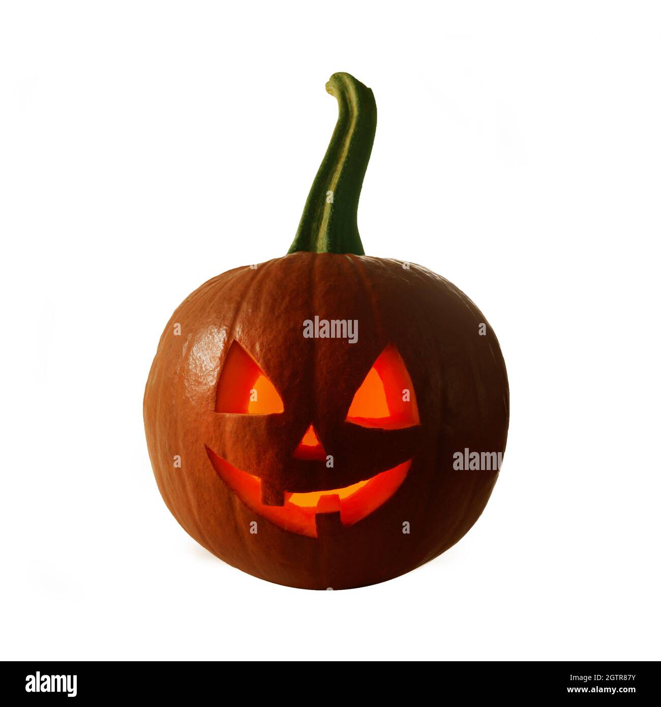 Incandescente Zucca di Halloween isolati su sfondo bianco Foto Stock