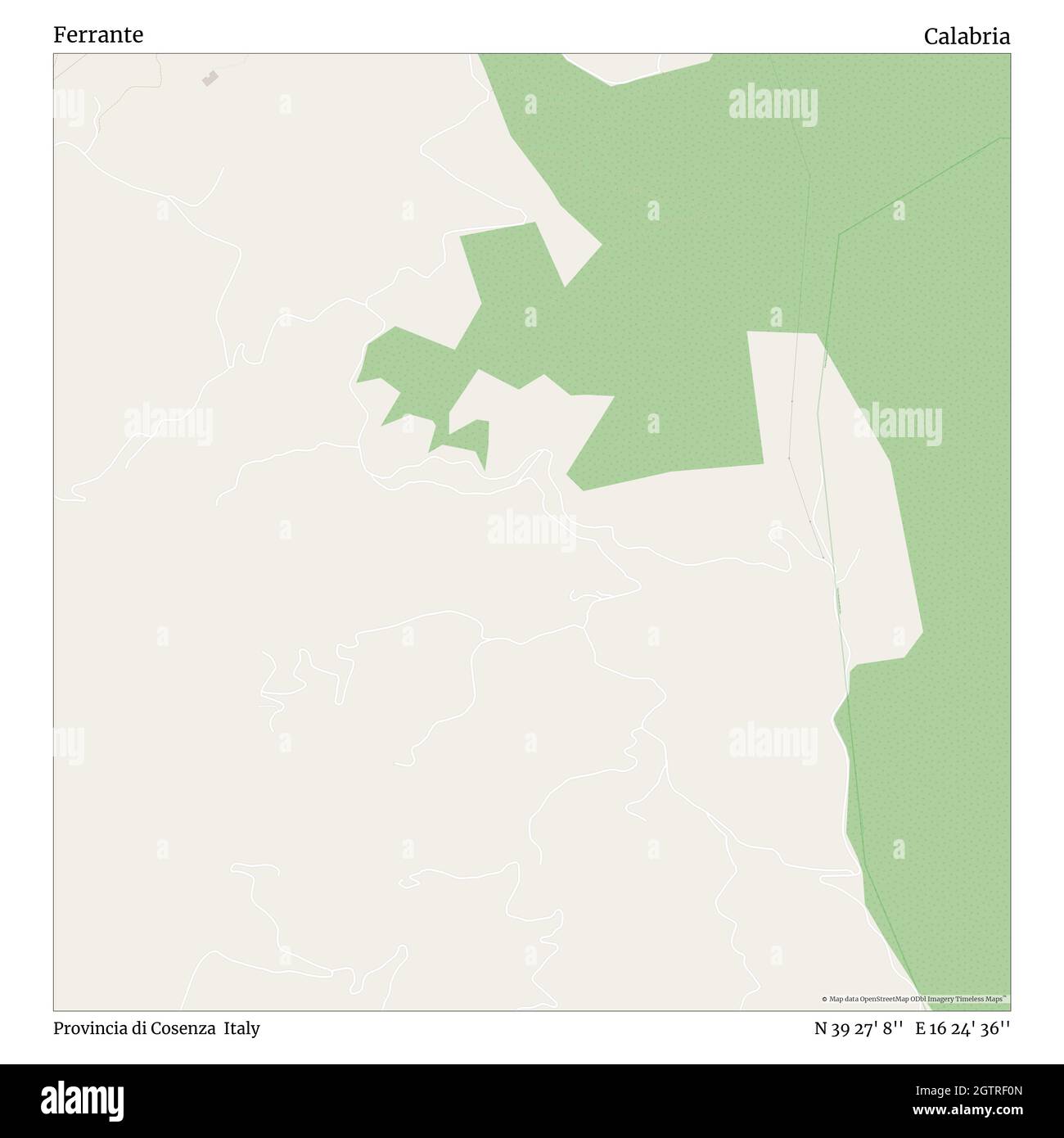 Ferrante, Provincia di Cosenza, Italia, Calabria, N 39 27' 8''', e 16 24' 36''', mappa, Mappa senza tempo pubblicata nel 2021. Viaggiatori, esploratori e avventurieri come Florence Nightingale, David Livingstone, Ernest Shackleton, Lewis and Clark e Sherlock Holmes si sono affidati alle mappe per pianificare i viaggi verso gli angoli più remoti del mondo, Timeless Maps sta mappando la maggior parte delle località del mondo, mostrando il successo di grandi sogni Foto Stock