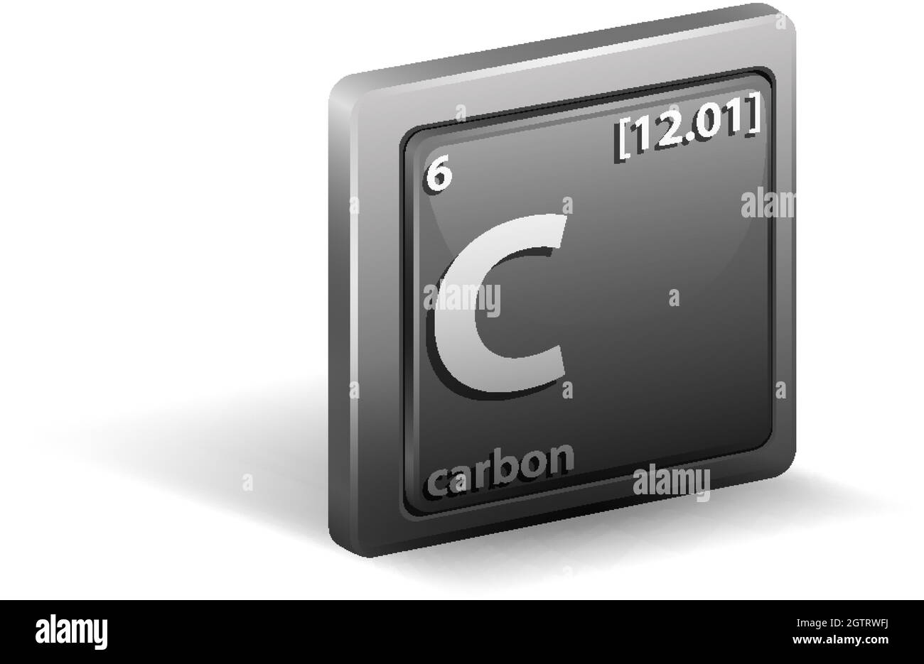 Elemento chimico di carbonio. Simbolo chimico con numero atomico e massa atomica. Illustrazione Vettoriale
