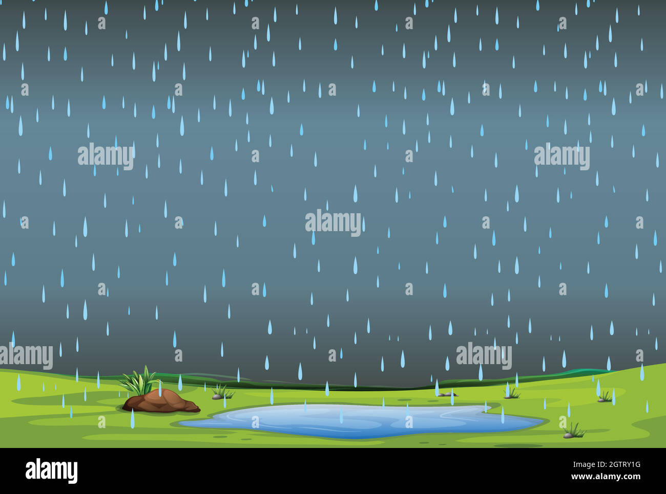 pioggia caduta su paesaggio semplice Illustrazione Vettoriale